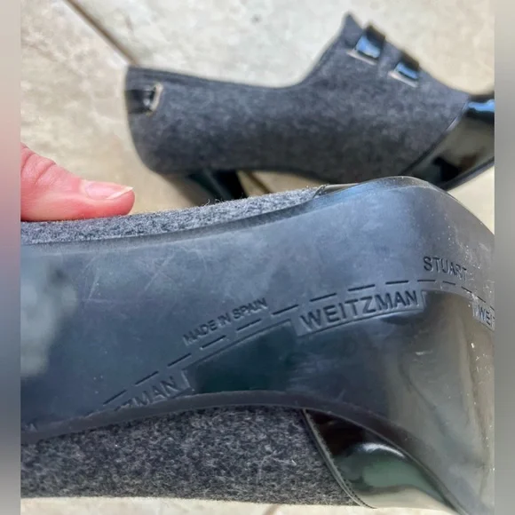 Stuart Weitzman Black and Gray Heels sz 7. Patent leather & wool. Made in Spain - Picture 10 of 12